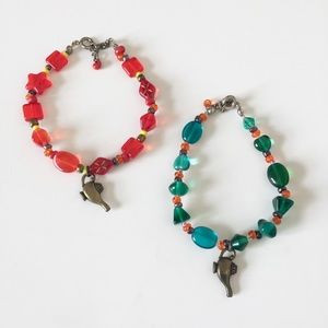 Handmade Set Of 2 Glass Red and Teal Bracelets